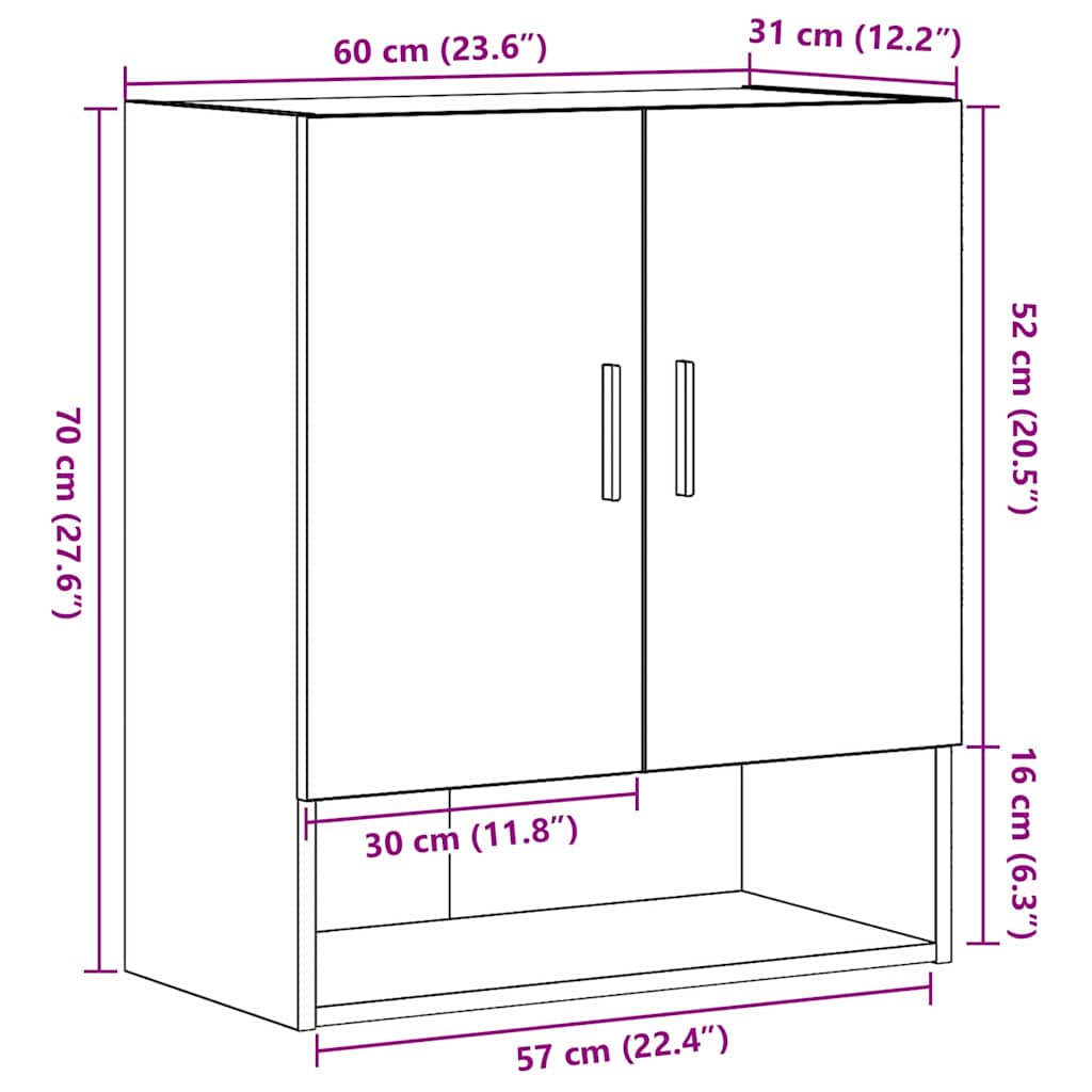 Wandmontierter Schrank Schwarz Eichen-Optik 60 x 31 x 70 cm
