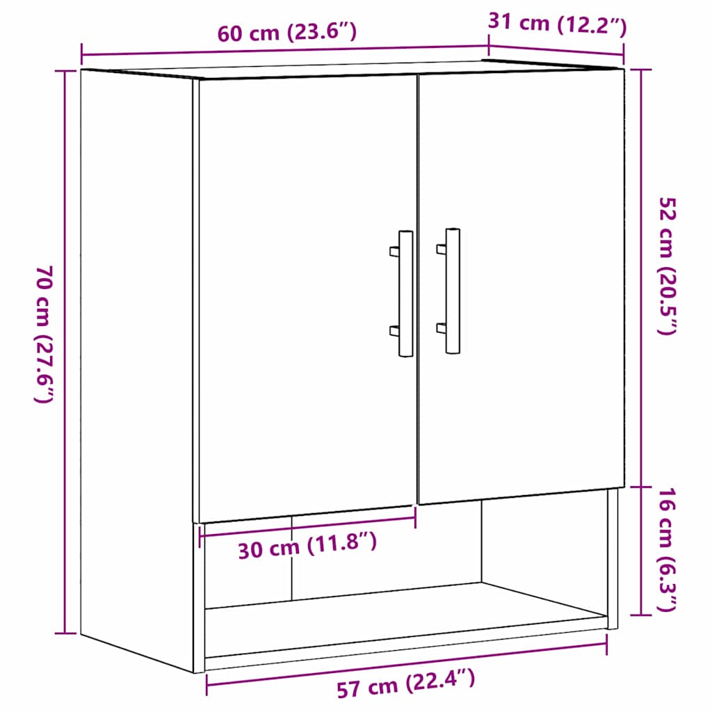 Wandmontierter Schrank Schwarz Eichen-Optik 60 x 31 x 70 cm