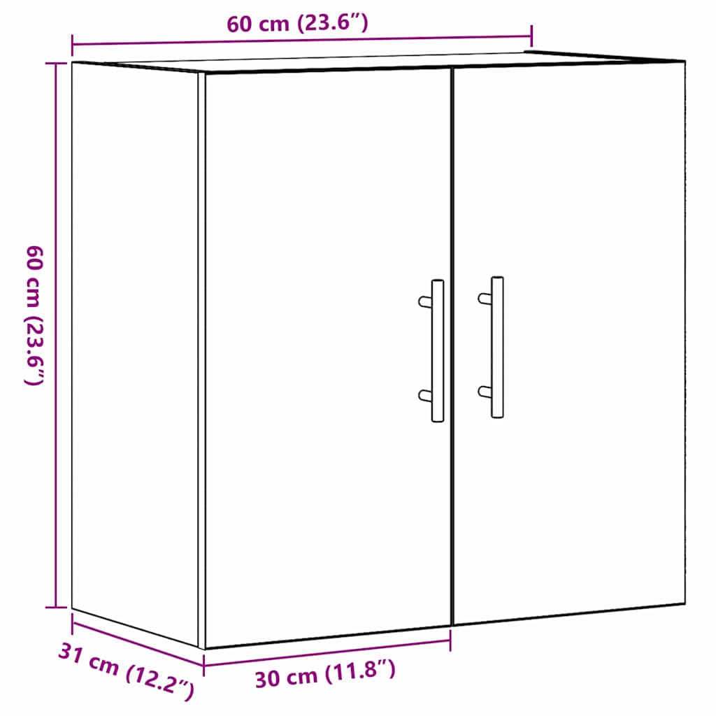 Wandmontierter Schrank Schwarz Eichen-Optik 60 x 31 x 70 cm