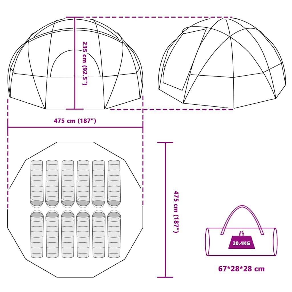 Campingzelt mit Dach Blau 475 x 475 x 235 cm Polyester