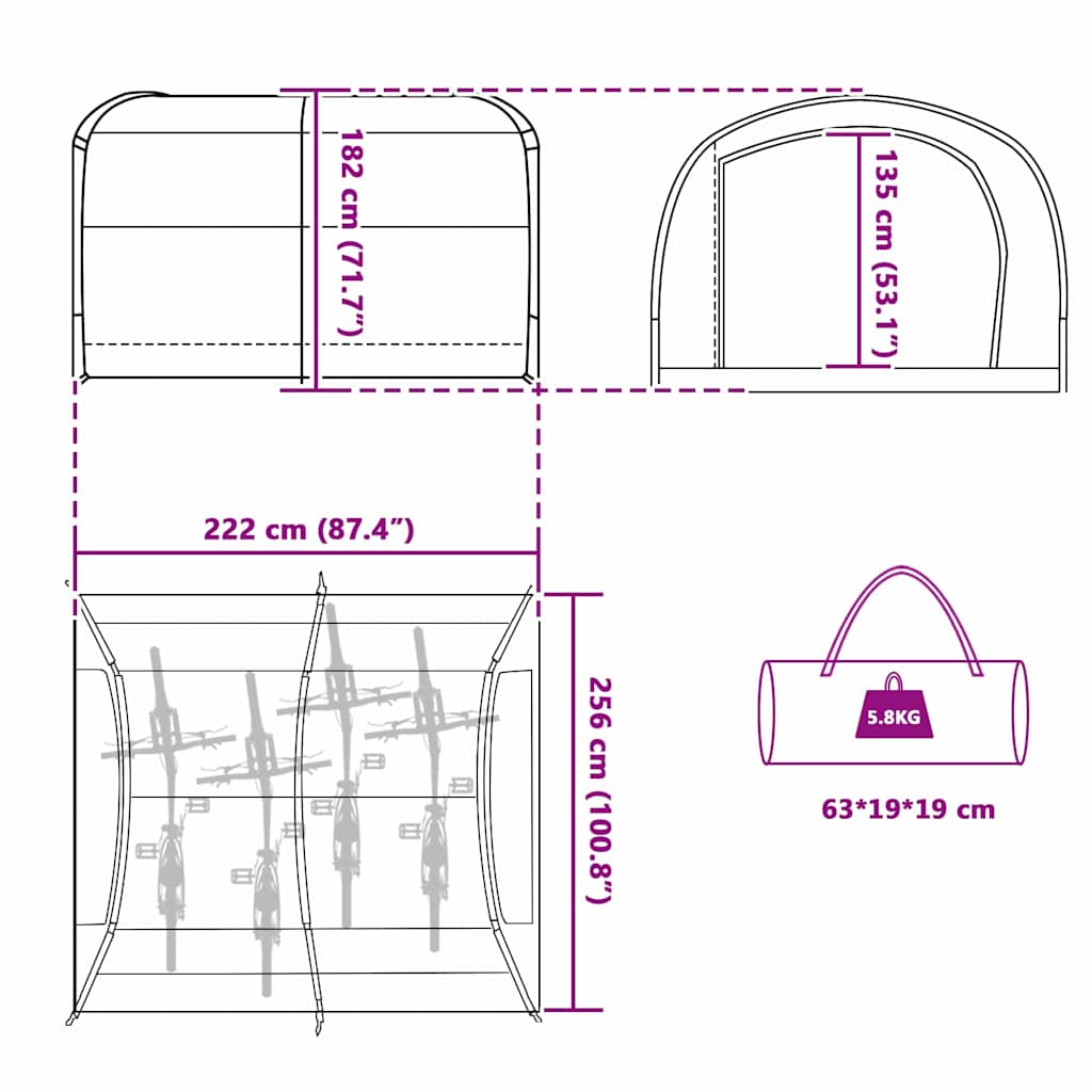 Fahrradgarage mit Dach mit Speicher Blau 256 x 222 x 182 cm