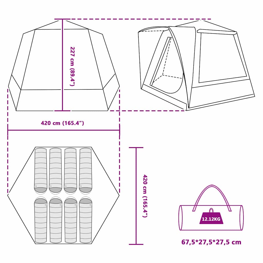 Campingzelt Grün 420 x 420 x 227 cm Polyester