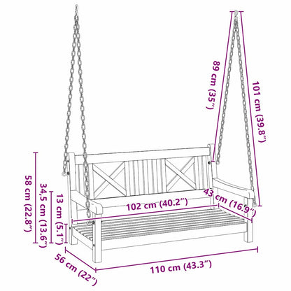 Gartenschaukelbank Braun 119 x 35 x 47 cm Massivholz Akazie