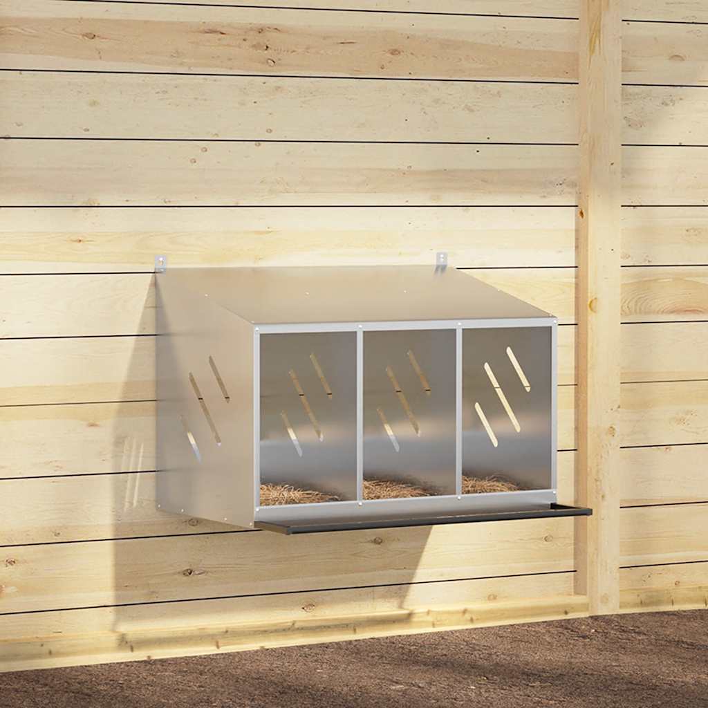 Hühner-Nistkasten mit 3 Fächern Verzinktes Silber Metall