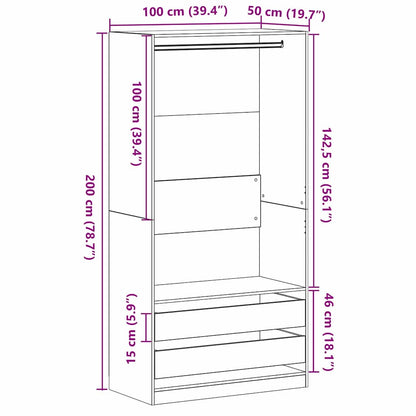 Kleiderschrank mit Regal Schwarz Eichen-Optik 100 x 50 x 200 cm