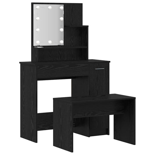 Schminktisch Set Schwarz Eichen-Optik 86.5 x 35 x 136 cm