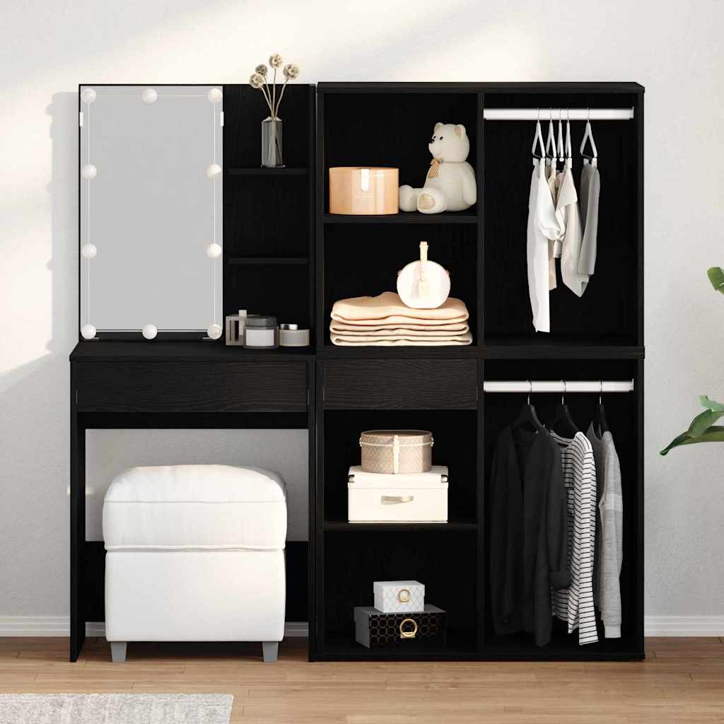 LED Schminktisch Schwarz Eichen-Optik 140 x 40 x 140 cm