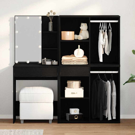 LED Schminktisch Schwarz Eichen-Optik 140 x 40 x 140 cm