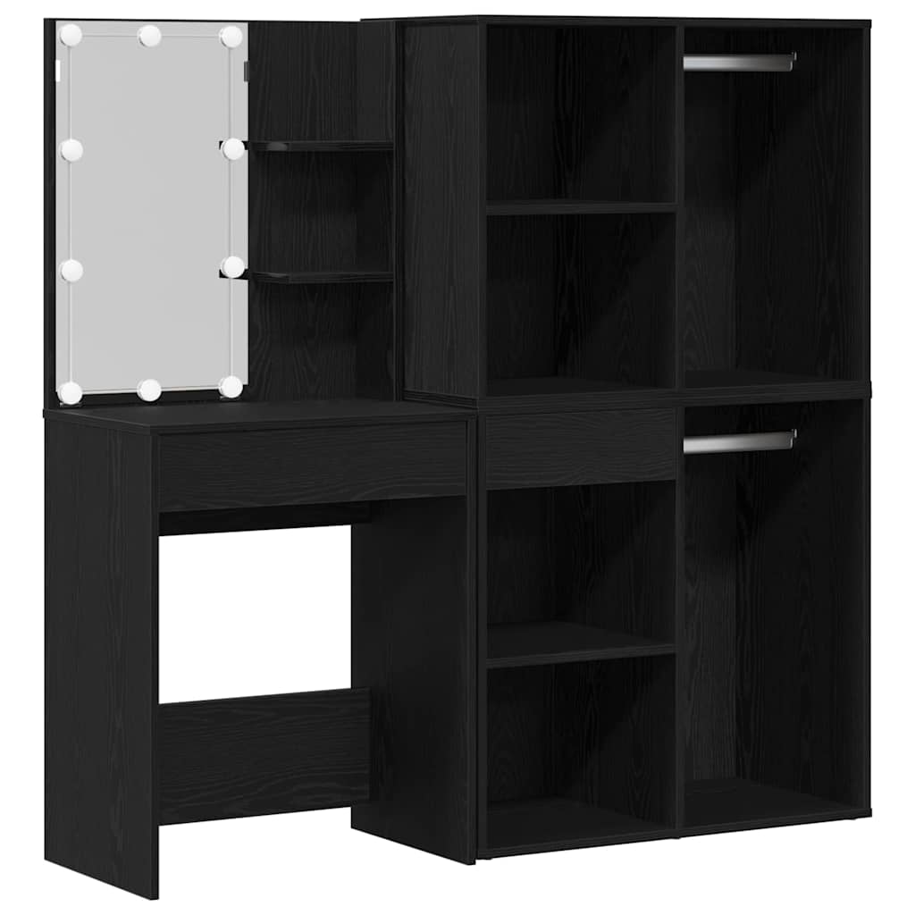 LED Schminktisch Schwarz Eichen-Optik 140 x 40 x 140 cm