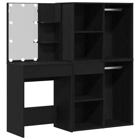 LED Schminktisch Schwarz Eichen-Optik 140 x 40 x 140 cm