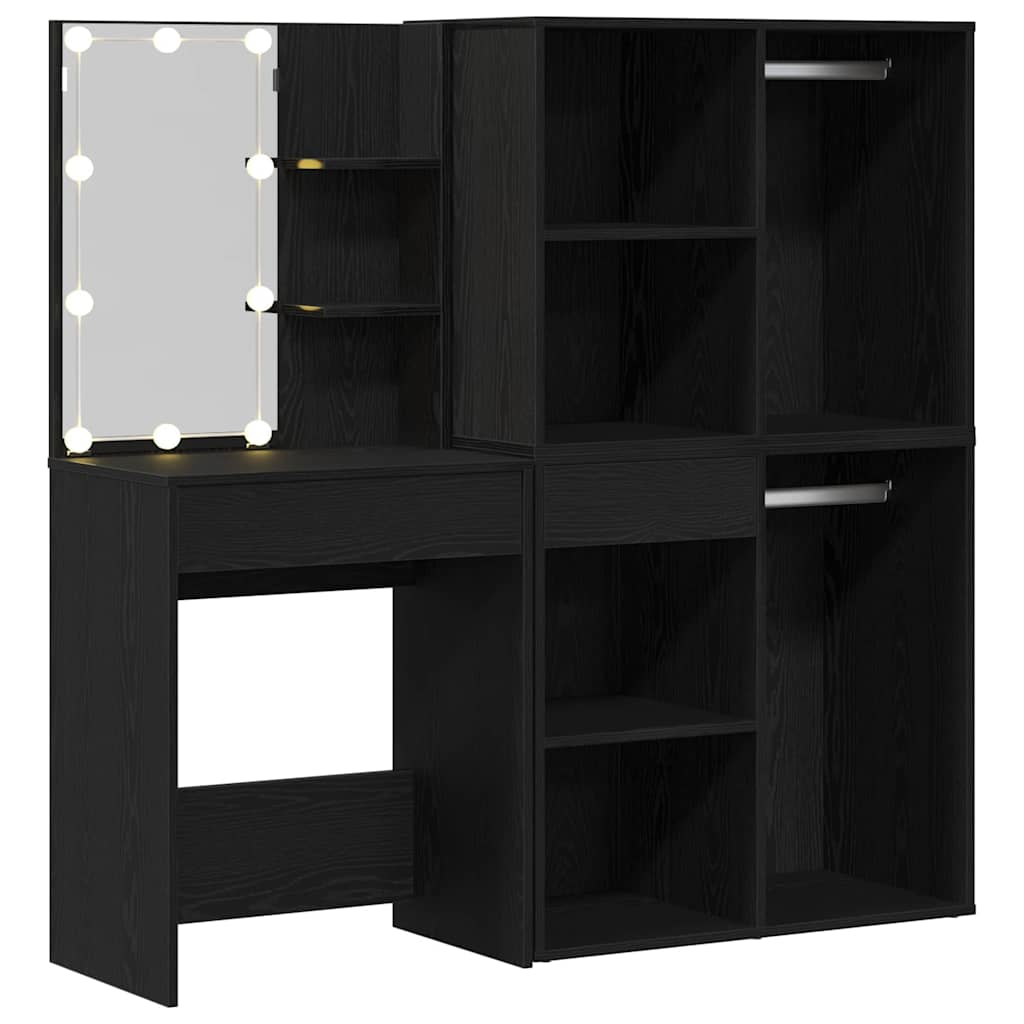 LED Schminktisch Schwarz Eichen-Optik 140 x 40 x 140 cm