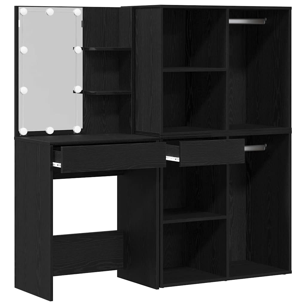 LED Schminktisch Schwarz Eichen-Optik 140 x 40 x 140 cm