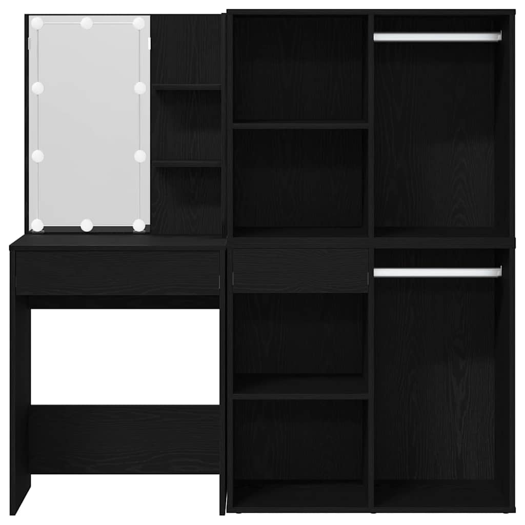 LED Schminktisch Schwarz Eichen-Optik 140 x 40 x 140 cm