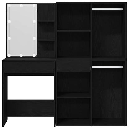 LED Schminktisch Schwarz Eichen-Optik 140 x 40 x 140 cm