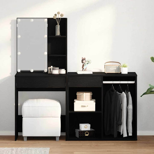LED Schminktisch Schwarz Eichen-Optik 140 x 40 x 140 cm