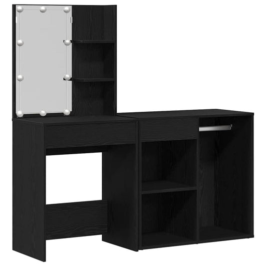 LED Schminktisch Schwarz Eichen-Optik 140 x 40 x 140 cm