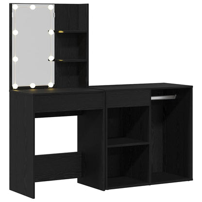 LED Schminktisch Schwarz Eichen-Optik 140 x 40 x 140 cm