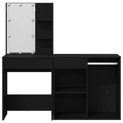 LED Schminktisch Schwarz Eichen-Optik 140 x 40 x 140 cm