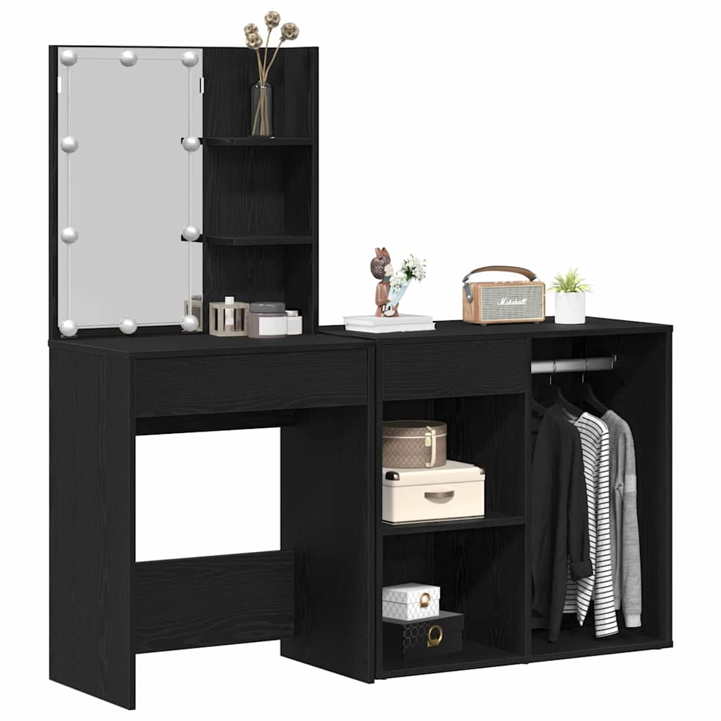 LED Schminktisch Schwarz Eichen-Optik 140 x 40 x 140 cm