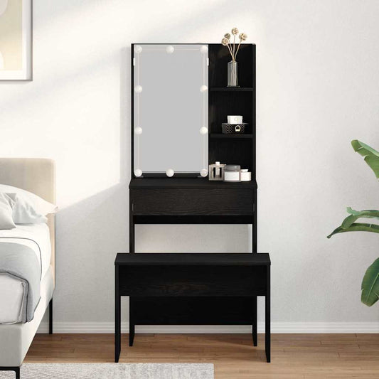 Schminktisch Set Schwarz Eichen-Optik 60 x 40 x 140 cm