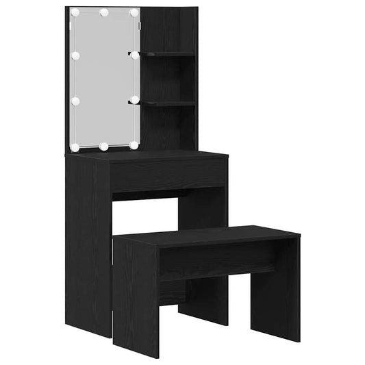 Schminktisch Set Schwarz Eichen-Optik 60 x 40 x 140 cm