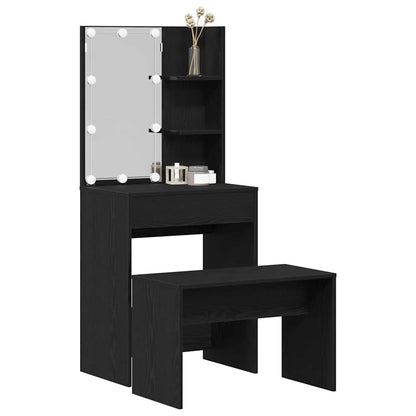 Schminktisch Set Schwarz Eichen-Optik 60 x 40 x 140 cm