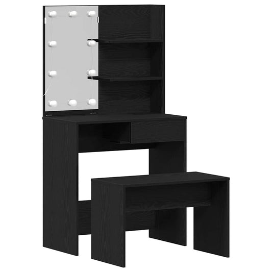 Schminktisch Set Schwarz Eichen-Optik 74.5 x 40 x 141 cm