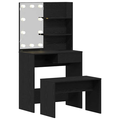 Schminktisch Set Schwarz Eichen-Optik 74.5 x 40 x 141 cm