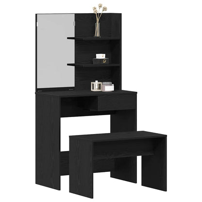 Schminktisch Set 2 pcs Schwarz Eichen-Optik 74.5 x 40 x 141 cm