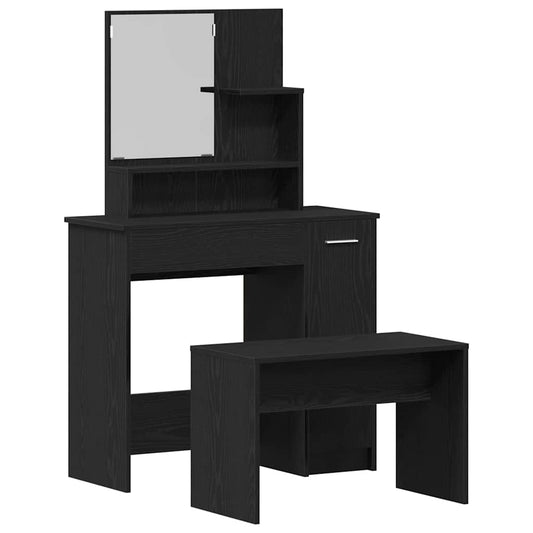 Schminktisch Set 2 pcs Schwarz Eichen-Optik 86.5 x 35 x 136 cm