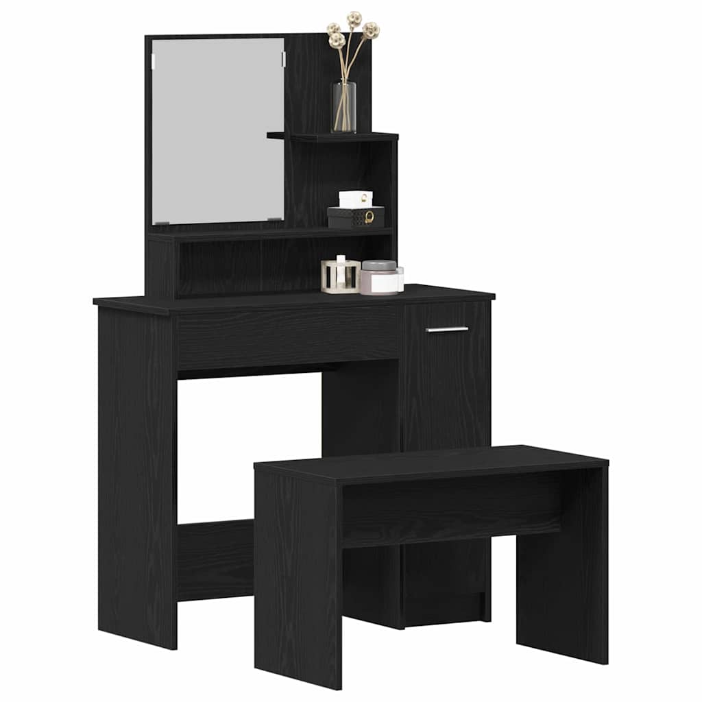 Schminktisch Set 2 pcs Schwarz Eichen-Optik 86.5 x 35 x 136 cm