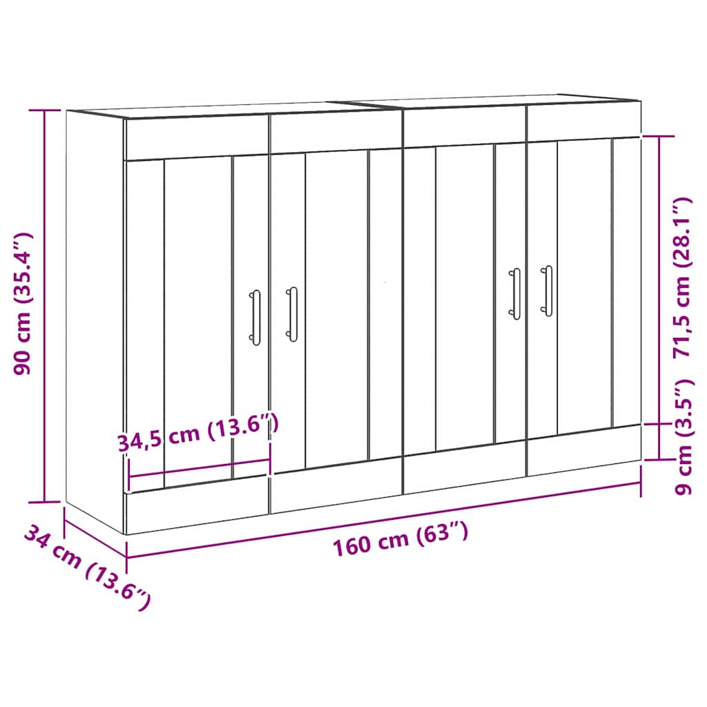Wandmontierter Schrank Wandmontiert 2 pcs Schwarz Eichen-Optik