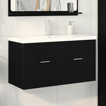 Badezimmerschrank Schwarz Eichen-Optik 90 x 38,5 x 46 cm