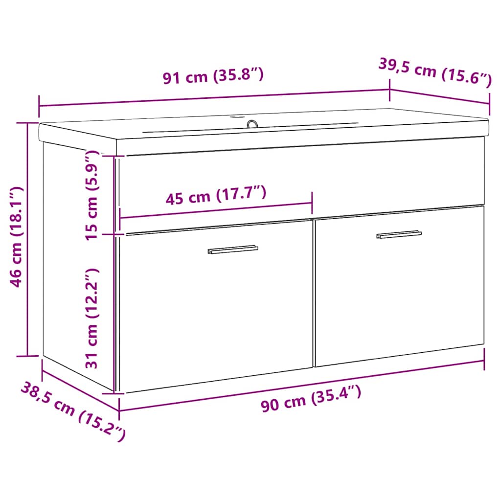 Badezimmerschrank Schwarz Eichen-Optik 90 x 38,5 x 46 cm