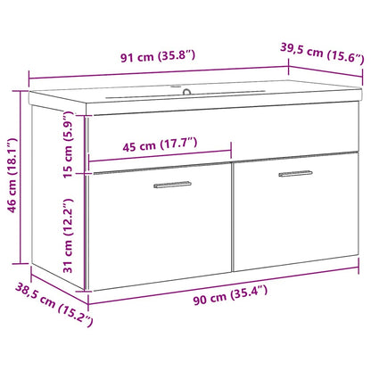 Badezimmerschrank Schwarz Eichen-Optik 90 x 38,5 x 46 cm