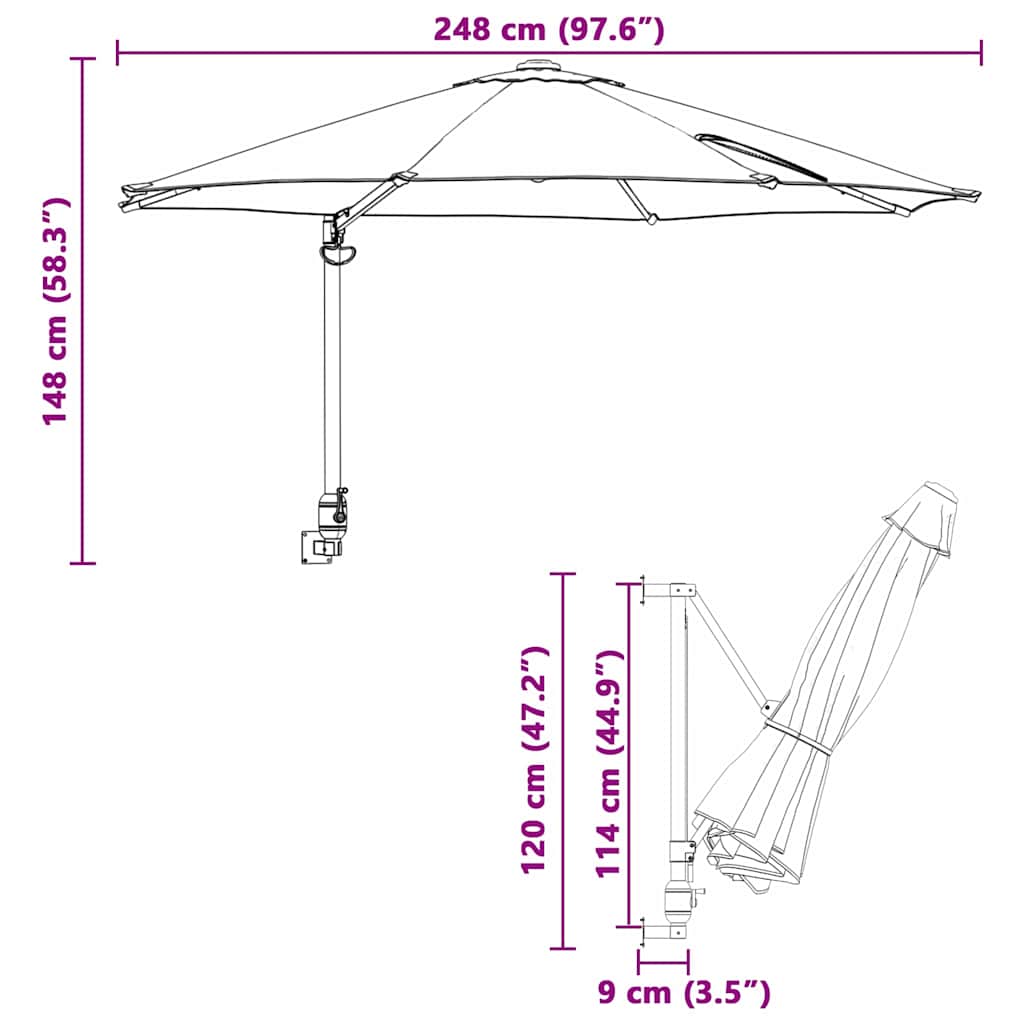 Gartenparasol Blau und Schwarz 248 x 248 x 148 cm
