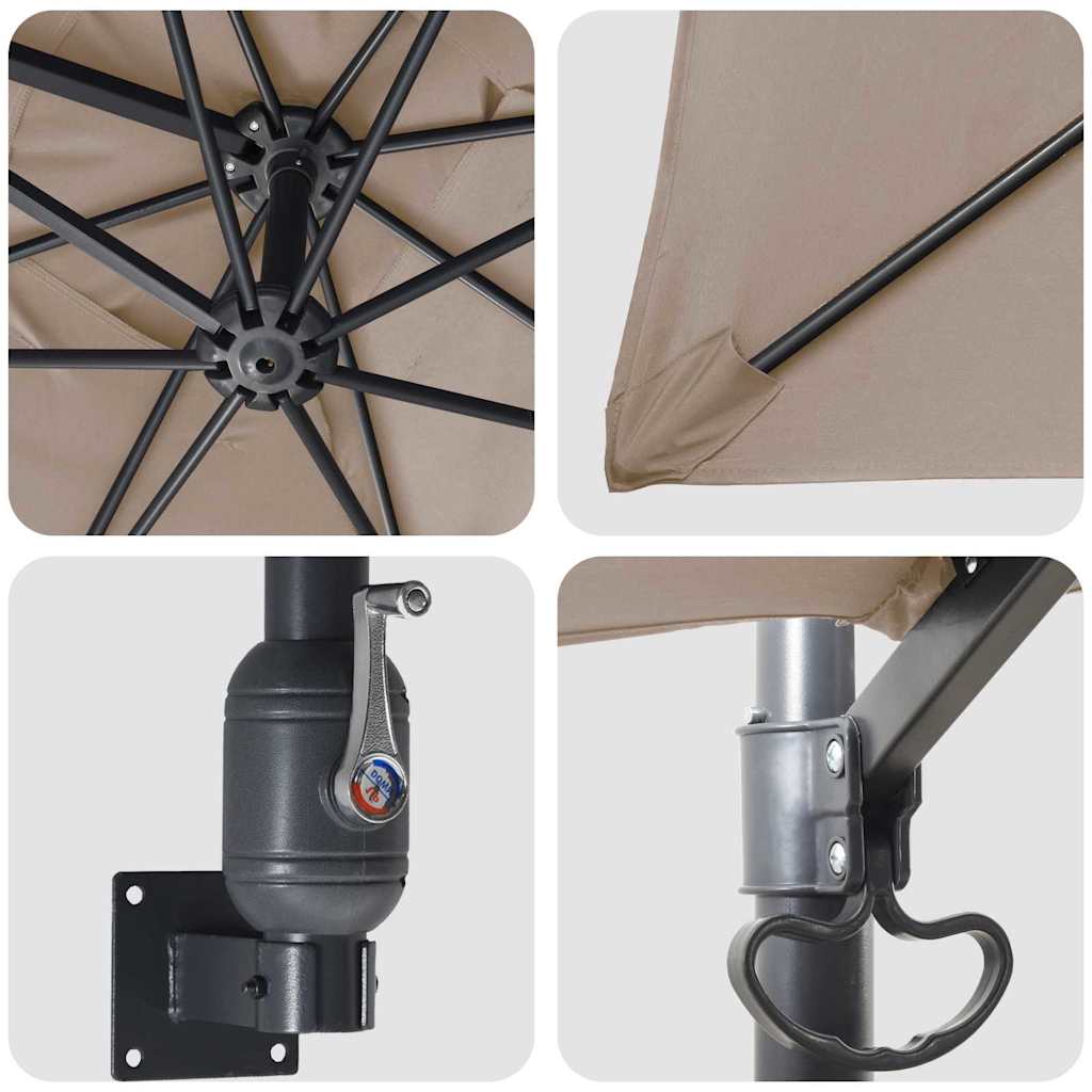 Gartenparasol Taupe und Schwarz 248,5 x 247,5 x 160 cm