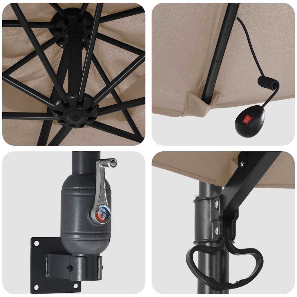 Gartenparasol Taupe und Schwarz 248 x 248 x 148 cm