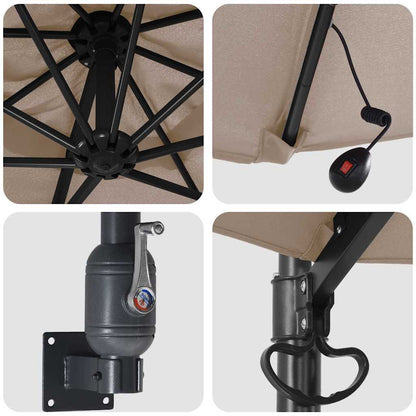 Gartenparasol Taupe und Schwarz 248 x 248 x 148 cm