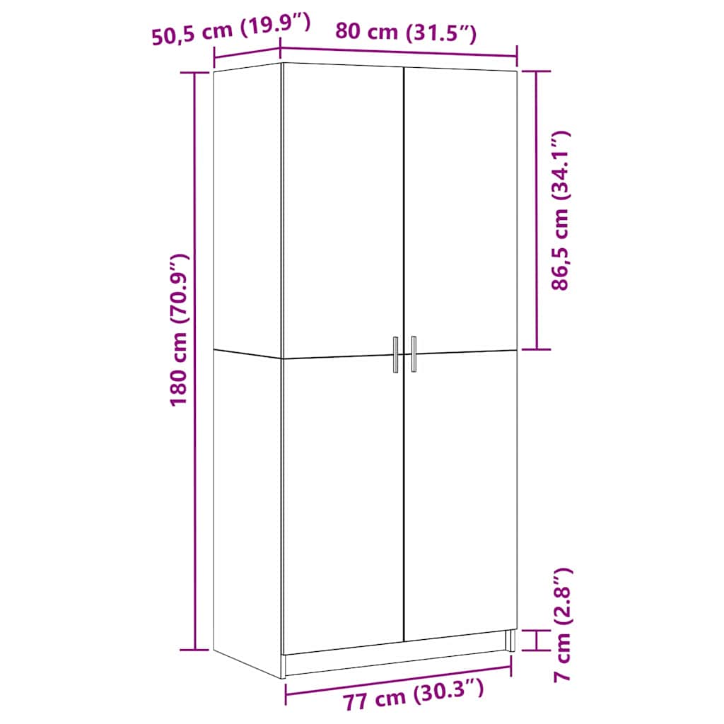 Kleiderschrank mit Tür Schwarz Eichen-Optik 80 x 50,5 x 180 cm