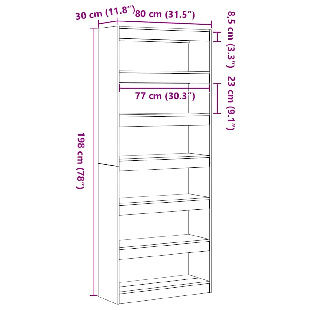 Bücherregal mit Regal Schwarz 80 x 30 x 198 cm Holzwerkstoff