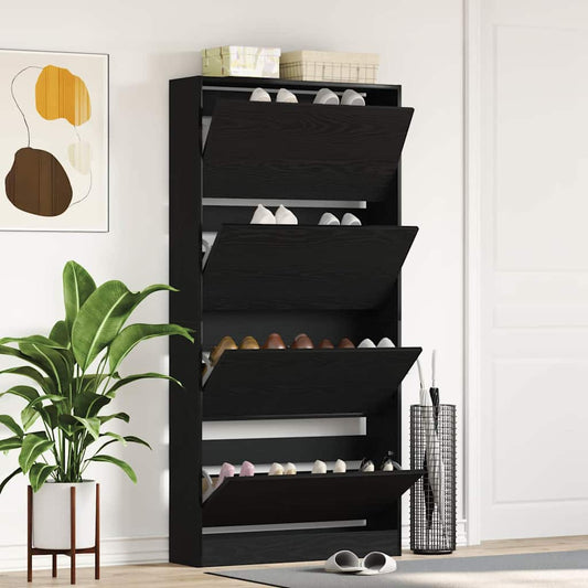 Schuhschrank mit Tür Schwarz Eichen-Optik 80 x 21 x 163.5 cm