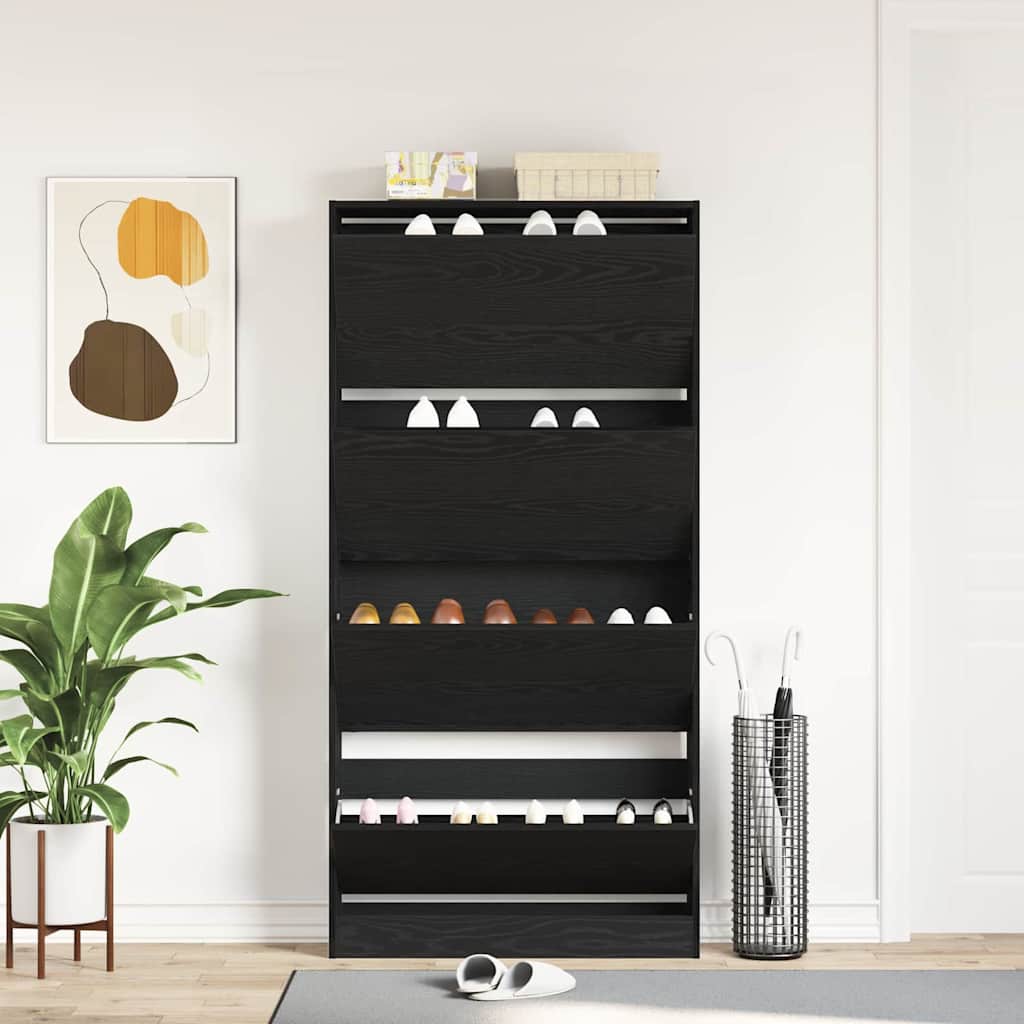 Schuhschrank mit Tür Schwarz Eichen-Optik 80 x 21 x 163.5 cm