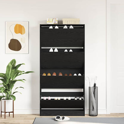 Schuhschrank mit Tür Schwarz Eichen-Optik 80 x 21 x 163.5 cm