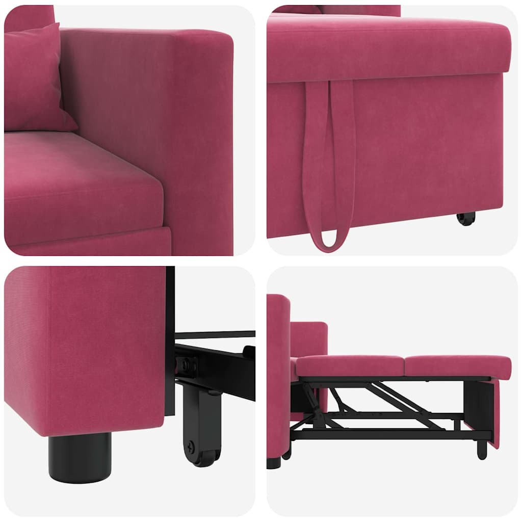 Einzel-Schlafsofa mit Rädern Weinrot 90 x 165 x 87 cm Samt