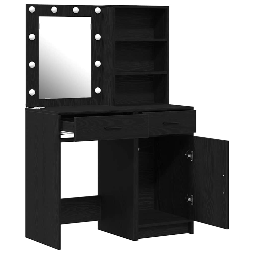 Schminktisch Set 2 pcs Schwarz Eichen-Optik 50 x 41 x 135 cm