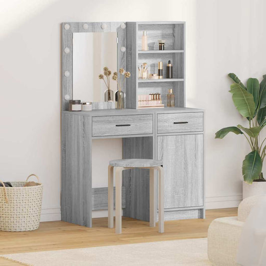Schminktisch Set mit Regal 2 pcs Grau Sonoma 50 x 41 x 135 cm