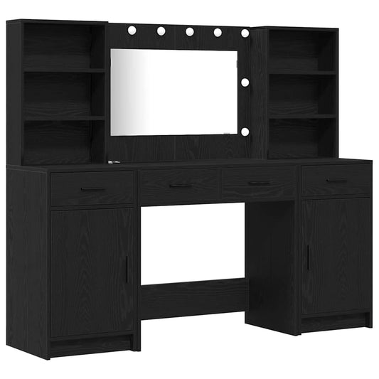 Schminktisch Set 3 pcs Schwarz Eichen-Optik 78,5 x 41 x 135 cm