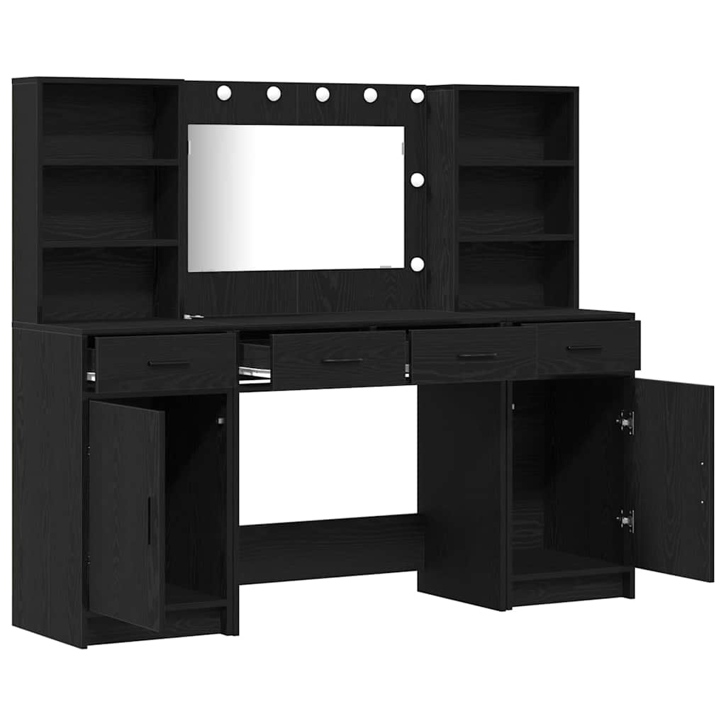 Schminktisch Set 3 pcs Schwarz Eichen-Optik 78,5 x 41 x 135 cm