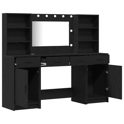 Schminktisch Set 3 pcs Schwarz Eichen-Optik 78,5 x 41 x 135 cm
